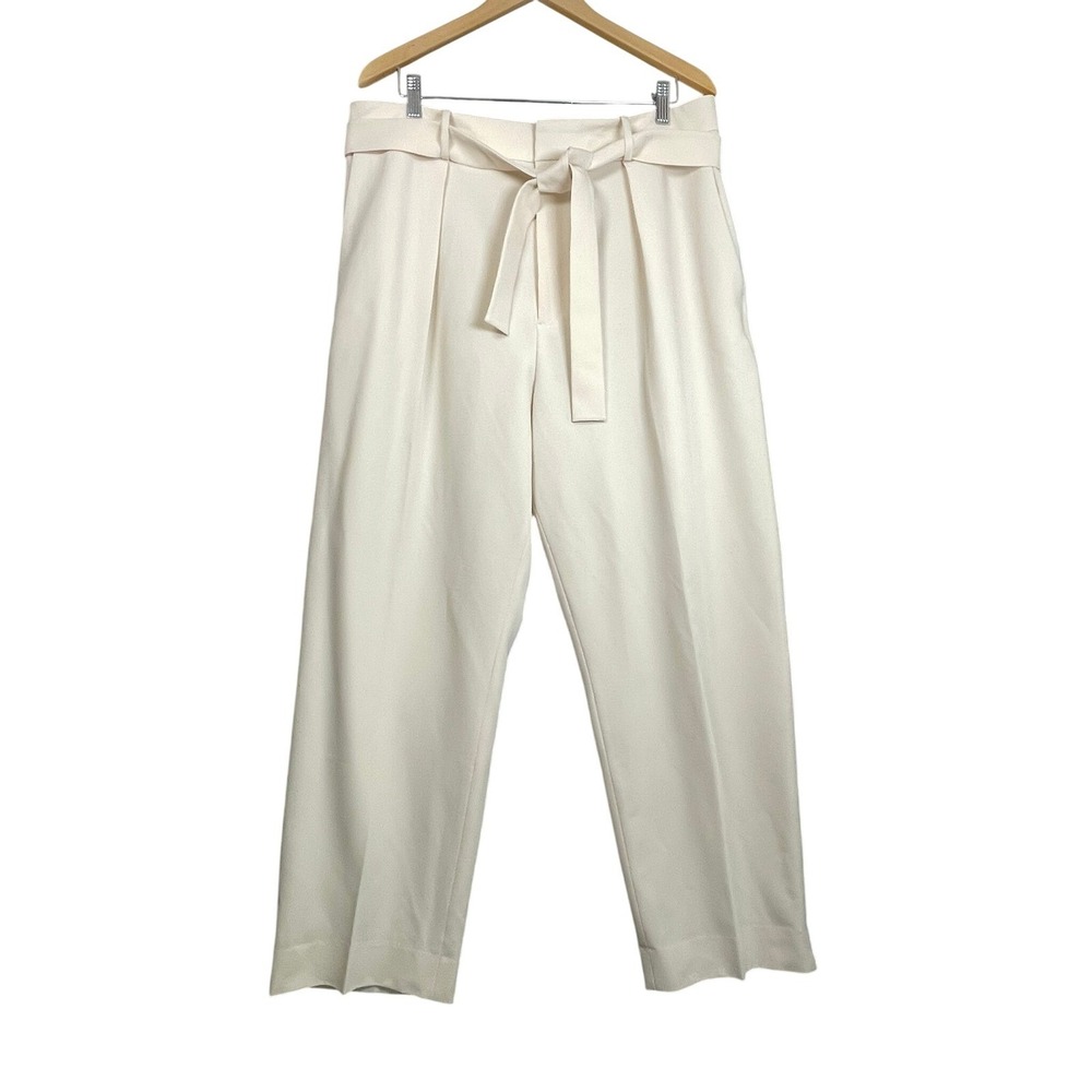Polo‎ Ralph Lauren Womens Cream Wide Leg Belted Pleated Trousers Size 16 Cream